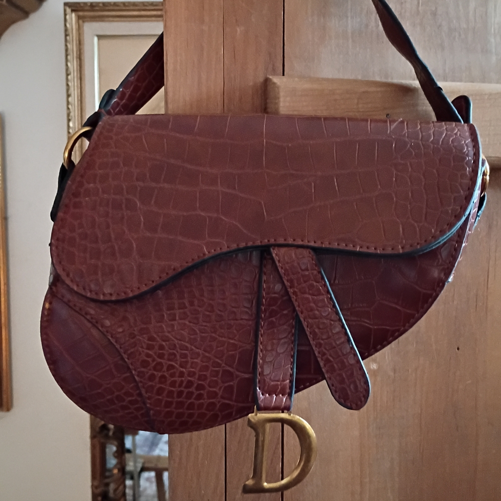 Croc-Embossed Saddle Crossbody Bag in Brown